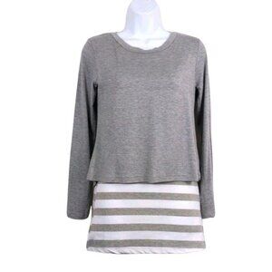 Qian mei Women's Gray, white shirt two piece long sleeve (NWT)Size S